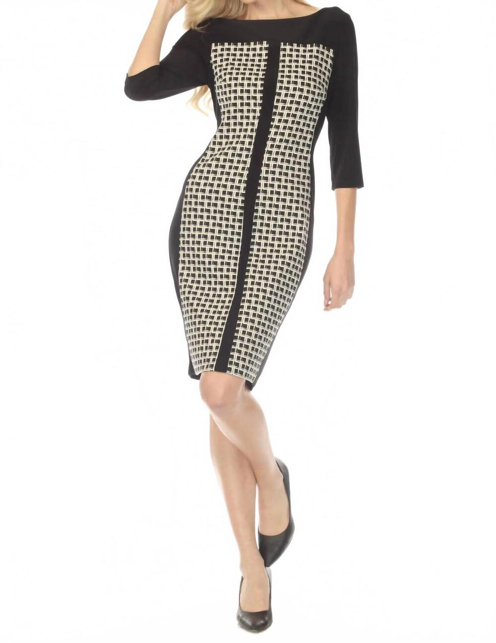 NEW JOSEPH RIBKOFF geometric jacquard sheath dress in black/off-white
